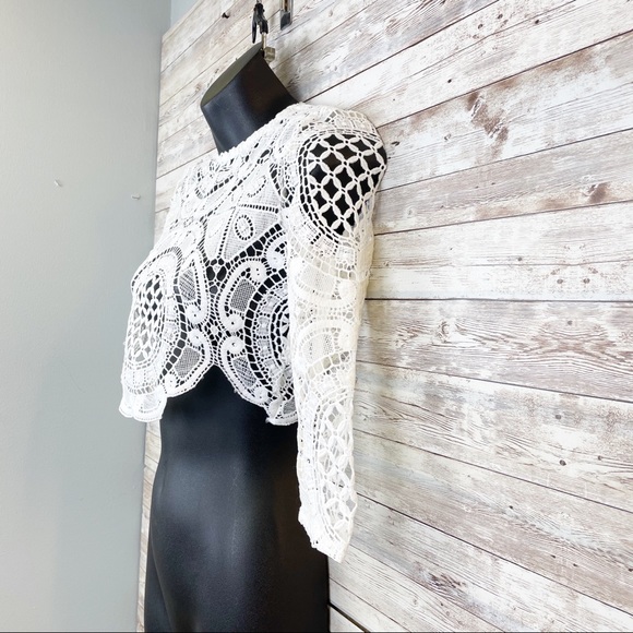 PRINCESS POLLY Lioness Sheer White Lace Crop Top - Picture 7 of 12